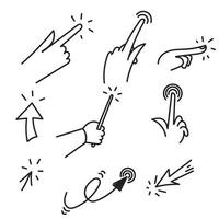 cursor de doodle desenhado à mão clique em ilustração de conjunto de toque vetor