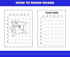 como desenhar tubarão para crianças. como desenhar tubarão para relaxar e meditar. vetor