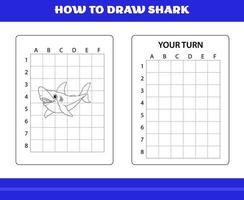 como desenhar tubarão para crianças. como desenhar tubarão para relaxar e meditar. vetor