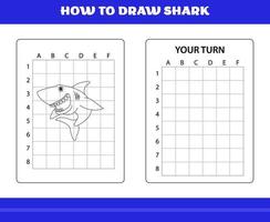 como desenhar tubarão para crianças. como desenhar tubarão para relaxar e meditar. vetor