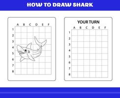 como desenhar tubarão para crianças. como desenhar tubarão para relaxar e meditar. vetor