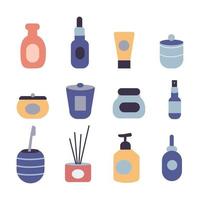 conjunto de composições com produtos cosméticos orgânicos naturais em garrafas, frascos, tubos para cuidados com a pele. vetor