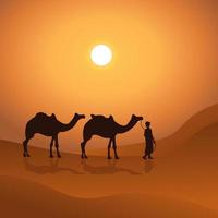 caravana de camelos passando pelo deserto ilustração vetorial vetor