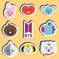 conjunto de ícones de caracteres bt21. um desenho de rosto bonito. adequado para papel de parede de smartphone, impressões, pôster, folhetos, cartão de felicitações, ect. vetor