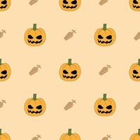 padrão sem emenda de halloween com abóbora jack o lanterna e túmulo em fundo laranja. cartões de dia das bruxas. papel de parede de temporada de férias, papel de presente, preenchimentos de padrão, fundo de página da web. vetor