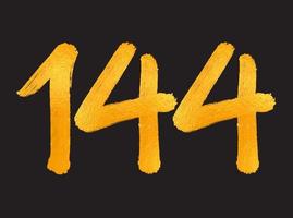 ilustração vetorial de logotipo de 144 números, modelo de vetor de comemoração de aniversário de 144 anos, aniversário de 144 anos, números de letras douradas desenho de pincel esboço desenhado à mão, design de logotipo de número para impressão, camiseta