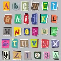 alfabeto colorido com letras rasgadas de jornais vetor