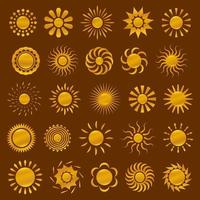 conjunto de ícones de sol gradiente ouro. logotipo do sol dourado. sol realista vetor