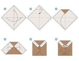 tutorial de esquema de origami de coruja modelo em movimento. origami para crianças. passo a passo como fazer uma linda coruja de origami. ilustração vetorial. vetor