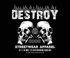 destruir o crânio, para design de camisetas de streetwear e estilo urbano, moletons, etc. vetor