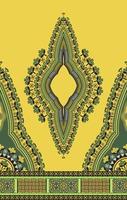 étnico oeste africano dashiki vestido padrão floral verde colorido sobre fundo amarelo. moda de camisas de arte tribal. ornamentos de bordado de pescoço. vetor