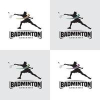 conjunto de design de logotipo de silhueta de jogador de badminton vetor