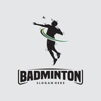 salto smash design de logotipo de silhueta de badminton vetor