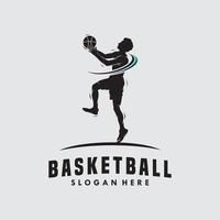 design de logotipo de silhueta de chama de slam dunk de basquete vetor