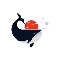 baleia com modelo de design de logotipo de sol vetor