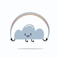 uma nuvem está brincando de pular corda com arco-íris. ilustração vetorial isolado. vetor