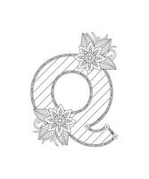 página para colorir alfabeto com estilo floral. página para colorir abc - vetor livre da letra q