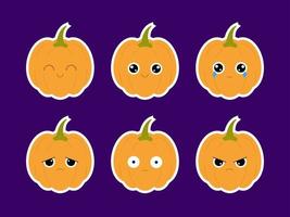 pacote de adesivos de abóboras de halloween. conjunto de emoticons fofos em design plano vetor