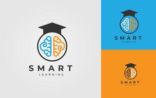 conceito de design de logotipo de educação para boné e cérebro humano vetor