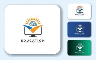 conceito de design de logotipo de educação para lâmpada, computador, livros e cérebro humano vetor