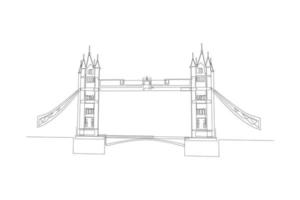ponte de torre de desenho de linha contínua em londres. conceito de marco. única linha desenhar desenho ilustração gráfica de vetor. vetor
