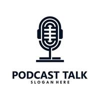 podcast talk logotipo simples com combinação de microfone e fone de ouvido vetor