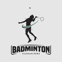 salto smash design de logotipo de silhueta de badminton vetor