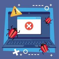 laptop e ataque de bugs vetor