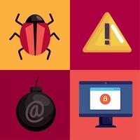 quatro ícones de fraude cibernética vetor