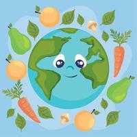 planeta terra e comida saudável vetor