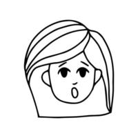 rosto de menina com emoções diferentes - conjunto de elementos desenhados à mão em estilo doodle. descontentamento. avatar fofo, adesivo, ícone. vetor, minimalismo, escandinavo monocromático vetor