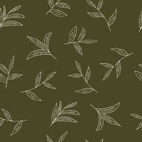 folhas de chá sem costura padrão desenhado à mão no estilo doodle. , minimalismo, monocromático, escandinavo. papel de parede, papel de embrulho, fundo de têxteis vetor