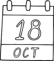 calendário desenhado à mão em estilo doodle. 18 de outubro. dia do alasca, data. ícone, elemento de adesivo para design. planejamento, férias de negócios vetor