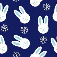 coelho e flocos de neve sem costura padrão desenhado à mão. , minimalismo. têxteis, papel de parede, impressão de bebê fofo de papel de embrulho vetor