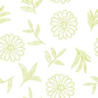 camomila e folhas de chá sem costura padrão desenhado à mão no estilo doodle. , minimalismo, monocromático, escandinavo. papel de parede, papel de embrulho, têxteis, plano de fundo vetor