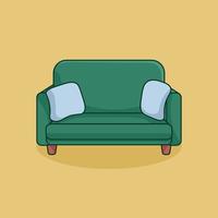 sofá verde para desenho de doodle de descanso vetor