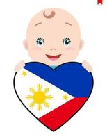 rosto sorridente de uma criança, um bebê e uma bandeira das filipinas em forma de coração. símbolo de patriotismo, independência, viagens, emblema do amor. vetor