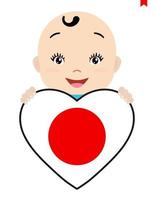 rosto sorridente de uma criança, um bebê e uma bandeira do Japão em forma de coração. símbolo de patriotismo, independência, viagens, emblema do amor. vetor