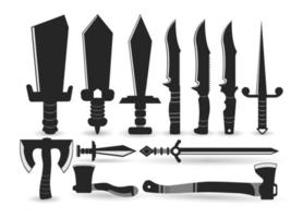 conjunto de ícones de armas afiadas, espada e machado vetor