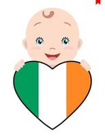 rosto sorridente de uma criança, um bebê e uma bandeira da irlanda em forma de coração. símbolo de patriotismo, independência, viagens, emblema do amor. vetor