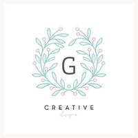 letra g de logotipo floral de luxo para negócios de cosméticos de beleza, convite de casamento, boutique e outra empresa vetor