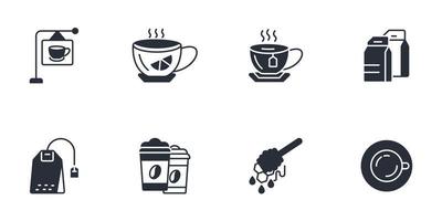 conjunto de ícones de café de chá. elementos do vetor de símbolo de pacote de café de chá para web infográfico