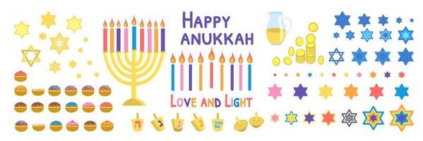 símbolos de hanukkah feliz conjunto ilustração vetorial isolado no fundo branco vetor