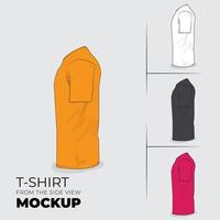 design de maquete de camiseta amarela branca preta e rosa da vista lateral vetor