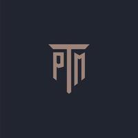 pm monograma de logotipo inicial com design de ícone de pilar vetor
