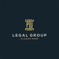pu design de monograma de logotipo inicial para vetor jurídico, advogado, advogado e escritório de advocacia