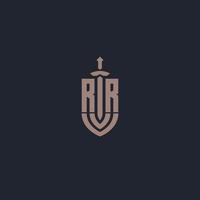 monograma de logotipo rr com modelo de design de estilo de espada e escudo vetor