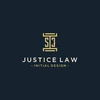 design de monograma de logotipo inicial sj para vetor jurídico, advogado, advogado e escritório de advocacia