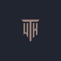 wk monograma de logotipo inicial com design de ícone de pilar vetor