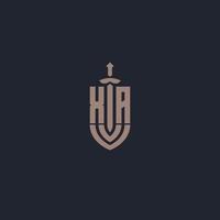 monograma de logotipo xa com modelo de design de estilo de espada e escudo vetor